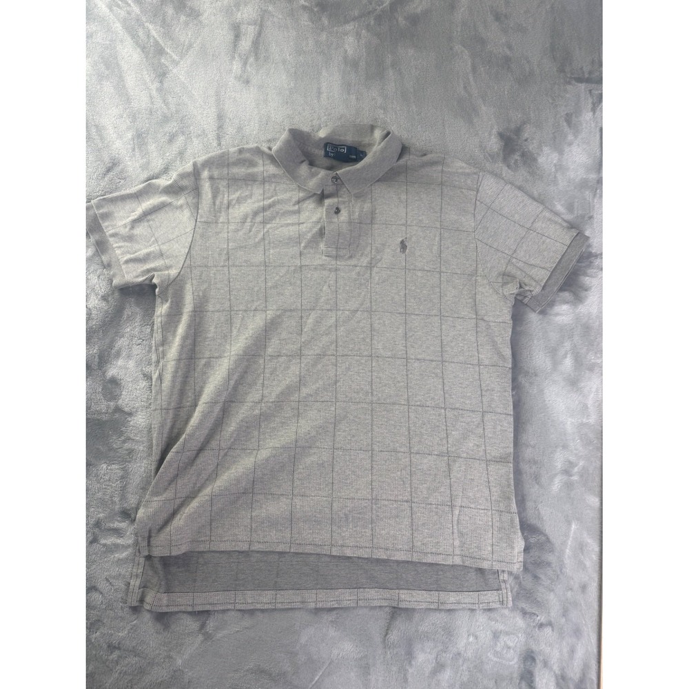 Polo Ralph Lauren Checkered Polo Men L Gray Short Sleeve Embroidered Preppy